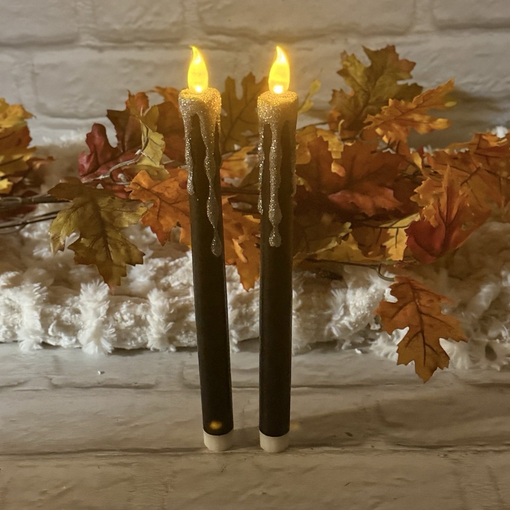 Pier 1 Imports Gothic Halloween Flameless Flickering Taper Candles Black Silver